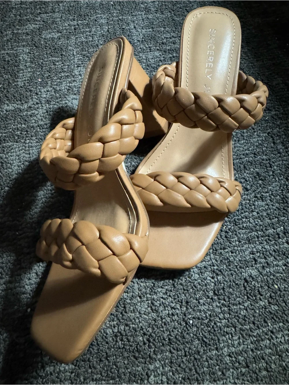 Sincerly Jules Tan Braided Double-Strap Block Heel Slides